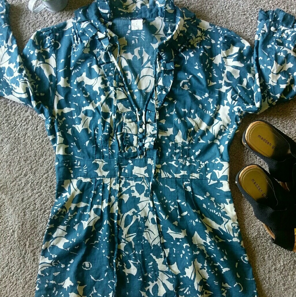 J.Crew turquoise and cream blouse